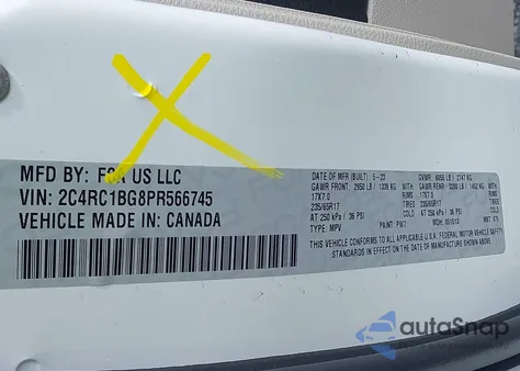 2023 Chrysler Pacifica Touring L из США, поврежденный, VIN 2C4RC1BG8PR566745